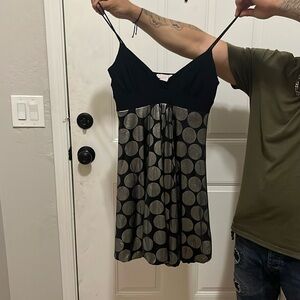 Black spaghetti strap dress with silver dots